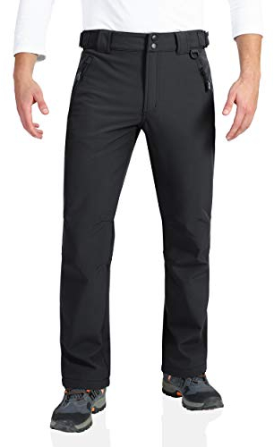 Outdoor Ventures Softshellhose Herren Wasserdicht Outdoorhose Winter Thermohose Warm Gefüttert Skihose Snowboardhose Winddicht Schneehose für Skifahren, Wandern, Trekking Schwarz 36W/30L