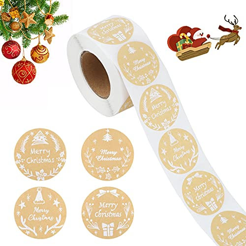 500 Stück Runde Frohe Weihnachten Aufkleber Bastelpapier Klebeetiketten Dankeschön Karte Geschenkbox Paket Siegel Label für Weihnachten Company Giveaway Baked Handmade Decoration (A)