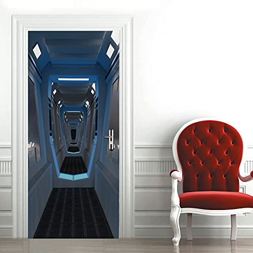 A.Monamour Türtapete Selbstklebend Türfolie Türposter 3D Raumschiff Innenkorridor Vinyl Folie Türdeko Tapete Wandbild Türaufkleber Türtattoo 85 x 200 cm