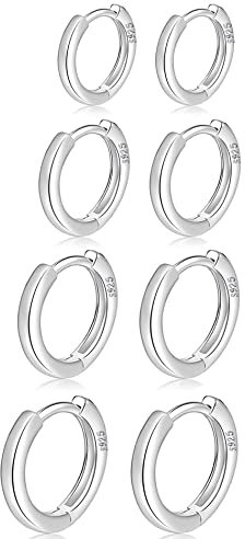 MOROTOLE 4 Paar kleine Creolen für Damen 925 Silber Post Huggie Set 18 Karat Gold/Silber Creolen Schläfer Ohrringe für Mädchen Mehrere Piercings Kleine Kugelohrstecker
