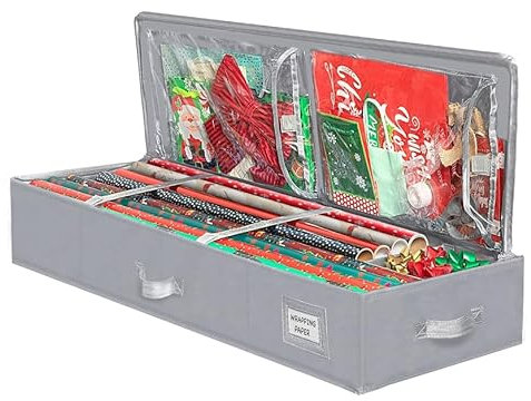 Wrapping Paper Storage Container – Fits up to 27 Rolls 1 3/8” Diam. - Underbed Gift Wrap Organizer Bags, Wrapping Paper Rolls, Ribbon, and Bows - Under Bed- Durable Material 600D - Up to 40” Rolls