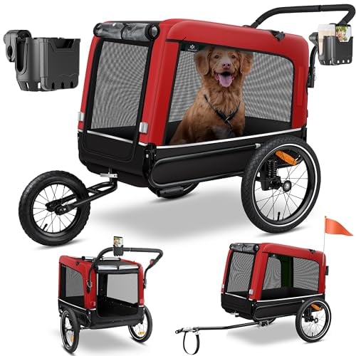 KESSER® Hundeanhänger Boxer 3in1 Hundebuggy Jogger Fahrradanhänger Räder groß 240 Liter Volumen, gefedert, Material 600D Oxford Canvas, SmartSpace Concept, max. bis 40 kg inkl. Getränkehalter