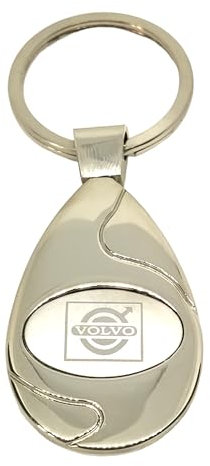 Station Mania Schlüsselanhänger kompatibel mit VOLVO Logo in ovaler Form aus silberfarbenem Metall in Etui