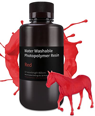ELEGOO Resin Wasser Abwaschbar 1000g Transparent Rot, 405nm LCD UV-Härtung 3D Drucker Resin Water Washable Resin für MSLA/LCD/DLP Resin 3D Drucker