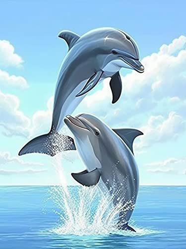 Bimkole DIY 5D Diamond Painting Zubehör Zwei Delphine, Tiere Diamant Malerei Kit Voll Runde Bohrer Malen nach Zahlen Malerei Stickerei Kreuzstich Diamond Dekoration 30X40 cm