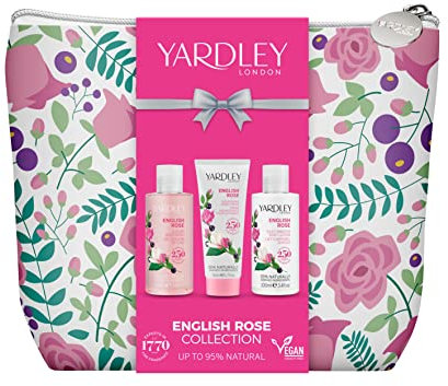 Yardley London Rose Bath & Body Set with Bag - Christmas Gifts - Gifts for Women - Ideal fpr Birthday, Annivesaries, New year Eve - Vegan friendly, Cruelty free