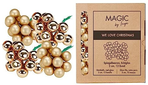Weihnachtskugeln am Draht Glas 2cm x 144 Stück Spiegelbeeren in Kartonbox Gold Brokatgold