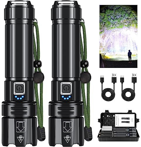 Linternas LED recargables de alto lúmenes, linterna súper brillante de 250000 lúmenes con salida USB, 20 horas de tiempo de funcionamiento de 5000 mAh, luz de flash de gran capacidad, potente linterna