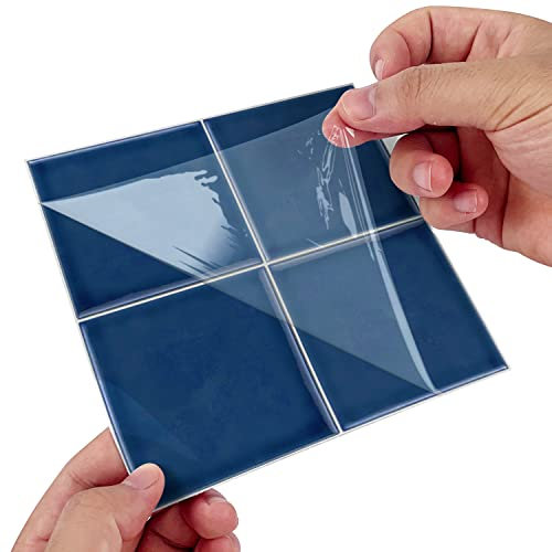 Alwayspon Blue Mosaic Effect Thick Tile Sticker, Vinyl Peel and Stick Self-Adhesive Splashback Waterproof Stick on Tile Transfer Sticker for Kitchen Bathroom Wall, 15x15cmx10pcs
