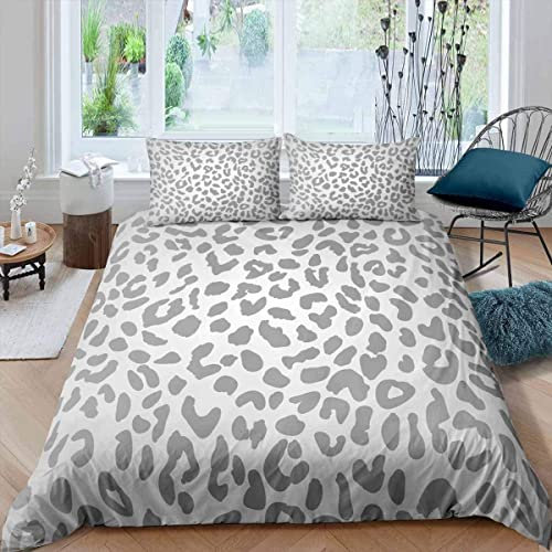 Homewish Leopard Duvet Cover Cheetah Printed Comforter Cover African Safari Animals Skin Printed Bedding Set King Size Wildlife Hipster Grey Tie Dye Quilt Cover