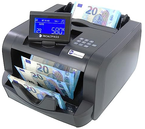 Monepass France - Compteuse de billets + VALORISATRICE sur liasse triée - Quintuple détection UV/MGI/MGT/IR/2D - Garantie 2 ans