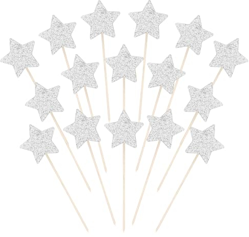 Star Cake Toppers, Christmas Cake Topper, Glitter Star Cupcake Picks, 16PCS Twinkle Stars Cake Toppers for Wedding Engagement Bridal Shower Birthday Party Cake Decorations Supplies Y9CFXXCP (Silver)