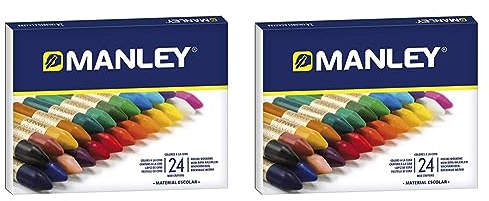Alpino Manley Wachsmalstifte 24 Einheiten | Professionelle Wachsmalstifte | Weiche Wachsmalstifte im Etui | Mischbare Farben | Farblich sortiert (Packung mit 2)