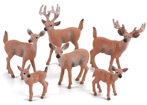 xlwen Deko Waldtiere 6 Stück Elch Weihnachten Handwerk Dekor, Realistisches Deer Modell Geeignet für kleine Weihnachtsdekorationen, Landschaftsdekorationen, Fantasiespiele, Kuchenbeläge.