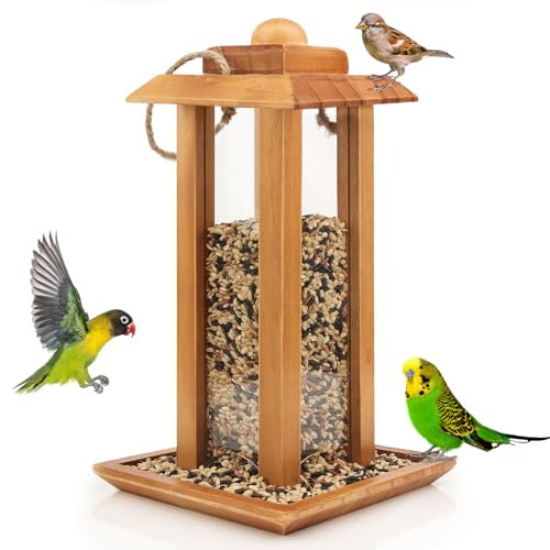 YIKEDAN Vogelhaus | Vogelfutterspender | Vogelfutterhaus zum Aufhängen | Vogelfutterstation | Futterhaus Vögel Holz | Birdfeeder | Vogelhäuschen Hängend Holz Wetterfest für Wildvögel