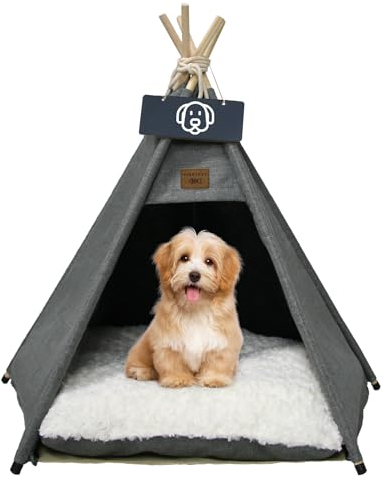 Vinnypet Tipi Zelt fur Katzen und Hunde Haustierzelte Häuser mit Plüschkissen Luxery Hundezelt Katzenzelt Abnehmbar und Waschbar Katzenhaus Haustierhäuser 60x60x70cm