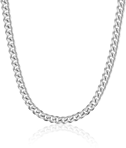 CPSYTE Herren Damen Panzerkette Halskette, 5mm breit Edelstahl Silber Hip-Hop Kette Halskette Kubanische Kette Goldkette Silberkette Länge 46cm