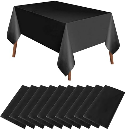 LDHHYH Lot de 10 nappes jetables, rectangulaires, en plastique, noires, 137 x 274 cm, pour fête, mariage, Noël