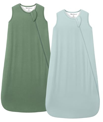Mosebears 2er Pack Baby Schlafsack Sommer 0.5 Tog Atmungsaktiv Bambusfaser-Baumwolle Sommerschlafsack für Jungen und Mädchen Neugeborene(Sage&Green, S(0-6 Monate))