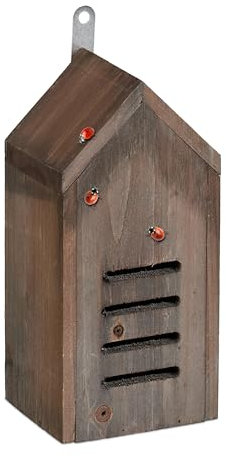 Relaxdays Marienkäferhaus, Marienkäferhotel Garten, zum Aufhängen, Holz, E, braun