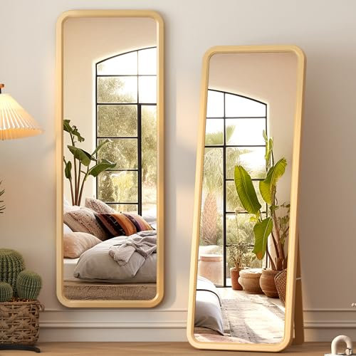 LVSOMT Standspiegel Ganzkörperspiegel Holz, 160x55cm Wandspiegel Groß, Ganzkörperspiegel Holzrahmen, Holz Spiegel Rechteckig, Rustikal Spiegel Stehend für Schlafzimmer Umkleideraum Flur, Holzoptik