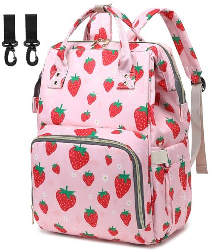 Yusudan Strawberry Wickeltasche Rucksack für Babys, Mädchen, Mutter, wasserdicht, große Windeltaschen für Frauen