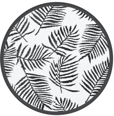 vidaXL Outdoor Teppich, Gartenteppich Rund Beidseitig, Balkonteppich Terrassenteppich UV-beständig, Teppich für Balkon Terrasse, Weiß Schwarz Ø200cm PP