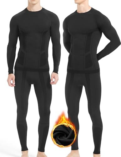 NOOYME Thermounterwäsche Herren Elastisch Funktionsunterwäsche Weich Thermo Unterwäsche Männer Winter Warm Skiunterwäsche Atmungsaktiv Funktionswäsche Thermowäsche Schwarz M