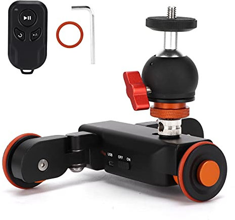 Camera Dolly, 3 Wheels Camera Cart, Built-in 1800mAh Battery with Remote Control, Charging Cable, Conversion Screw Wrench for Filming