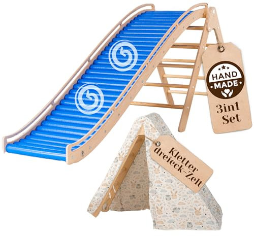 WoodsCraft 3in1 Wellenrutsche mit Kletterdreieck, Sprossenwand für Kinderzimmer & Kinderzelt Indoor | Rutsche Outdoor & Indoor | Kinderrutsche-Rollenrutsche | Kinder & Baby Rutsche für den Garten