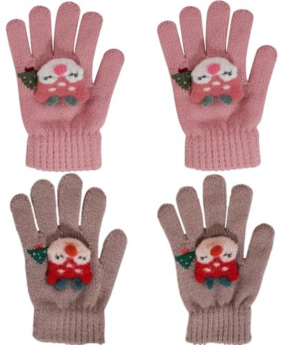 ZDQC 2 Paar Warme Strickhandschuhe Kinder, Süße Winter Fingerhandschuhe, Vollfinger Stretch Handschuhe (Rentier-B)