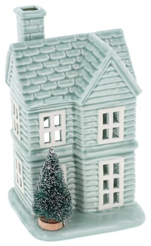 Shudehill Giftware Festive Sage Blue Green Tealight Holder House With Star Roof and Christmas Tree Decoration - Medium or Large Sizes (Large)