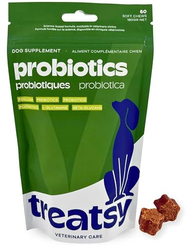 Treatsy Complément Alimentaire pour Chien Digestion - Contre diarrhée, Constipation - Pré/Post/Probiotiques -Psyllium. Recommandé par Les vétérinaires