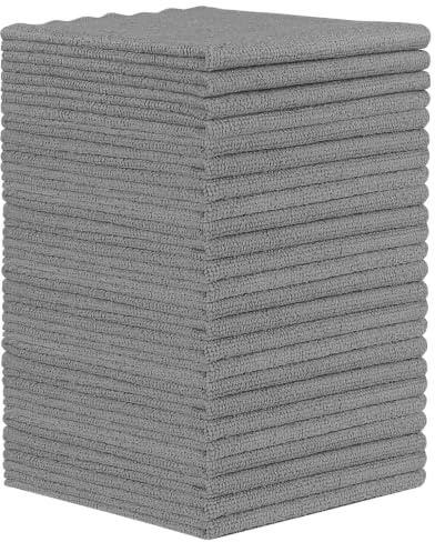 Orighty Microfiber Cleaning Cloth - 24 Pack, Grey Cleaning Rags 12x11 inch | Microfiber Towels for Cars, Highly Absorbent Household Cleaning Supplies, Reusable Lint Free Cloths for House, Kitchen