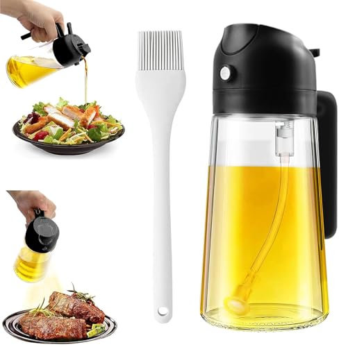 YUNXCNA Pulverizador Aceite Spray, 470ml Spray Aceite Cocina, Negro Dispensador aceite spray 2 en 1, Reutilizable Vaporizador Cocinar, para Ensalada, Barbaco