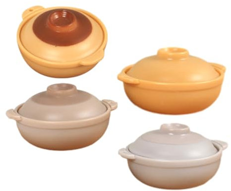 TOYANDONA 4pcs Mini Casseroles Props for Dolls House Kitchen Real-like Miniature Pot Model Cooking Playset Toy Accessories