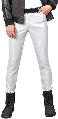 Latex Trousers for Men Metallic Shiny Leather Trousers, Patent Leather Look Tight Trousers, Clubwear Men's Sexy Tights, Men's Slim Fit Soft PU Faux Leather Biker Trousers, Soft Motorcycle Trousers,