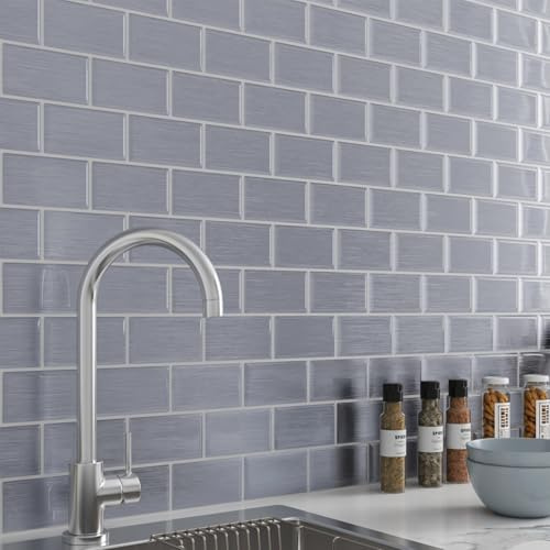 LaCheery Klebefliesen Küche Wand Fliesenaufkleber Bad Grau Silber 4 Stück Wandfliesen Selbstklebend Küche 3D 30.5cm x 30.5cm Vinyl Selbstklebend Fliesenaufkleber Abwaschbar Küchenfolie Wand Badezimmer