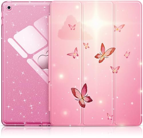 INFILAND Étui Brillant pour iPad 9e/8e/7e Génération 10,2 (2021/2020/2019) avec Dos Transparent et Support pour Stylet (Battement Rose)