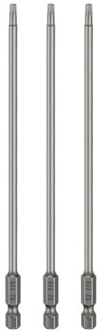 sourcing map 3pcs T15 Torx Head Screwdriver Bit 1/4 Hex Shank 6 (150mm) Long Magnetic No Hole Tip Tamper Proof 6 Point Star Screw Driver Drill Bits S2 Steel Industrial Power Screwdrivers