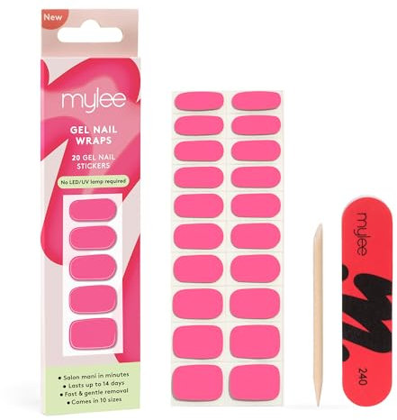 Mylee Gel Nail Wraps [Dragonfruit] – 10 Pre-Cured Gel Stickers for Instant Mani – No Lamp Needed, Chip-Resistant, Glossy Finish, Lasts Up to 14 Days – Easy to Apply, Vegan & Cruelty-Free