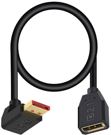 Maxhood 16K Displayport 2.1 Cable 0.5m, 90 Degree Up Angle Displayport Extension Cable, 54Gbps DP Support for 16K@30Hz, 8K@120Hz, 4K@240Hz 165Hz, HDR, HDCP,Gaming Monitor, TV, Graphics