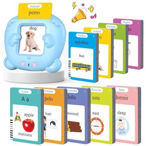 Tarjetas Flash Parlantes Español de Juguetes Niños para 3+ Años(Azul) | Juguetes Niños Flash Parlantes Juguetes de Aprendizaje Talking Flash Card-510 Palabras 255 Tarjetas Flash