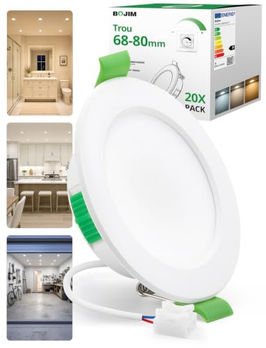 Bojim Lot de 20 Spot LED Encastrable Dimmable Trou 68mm IP44 pour Plafond | Économique Blanc Chaud 2700K Blanc Neutre 4000K Blanc Froid 6000K Spotlights 5W 220V 24mm Extra Plat pour Cuisine