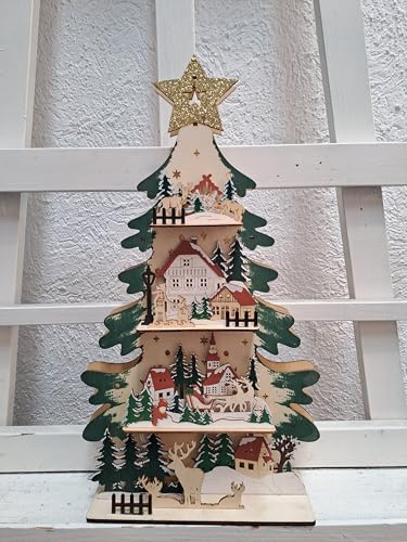 My Home Holz-Tannenbaum mit 4 Ebenen und Beleuchtung