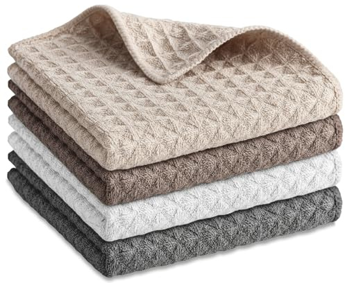 Lusofie 4 Pcs Barista Towels Waffle Pattern Barista Microfiber Cloths Coffee Machine Accessories For Steam Wands, Countertops And Milk Frothers, Coffee Bar Essentials(12”x12”)