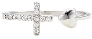 LCDIUDIU Silber Ringe 925 Frauen Verstellbar,Herz Jesu Kreuz Ring für Frauen Und Mädchen, Zirkonia Band, Offen, Verstellbar, Statement Band, Amulett Schmuck, Gottes Liebe für Teenager, Geschenke,