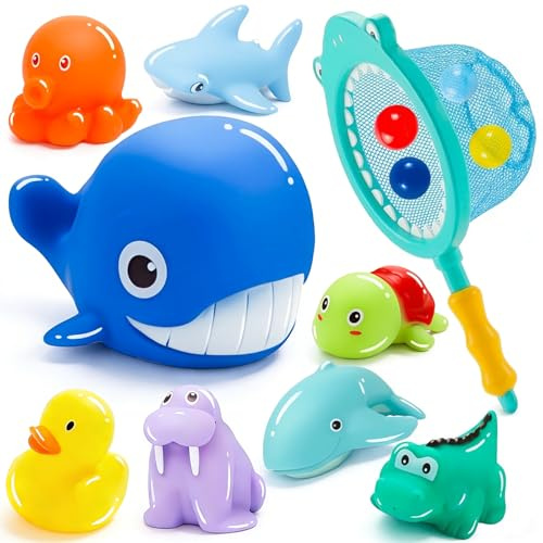 KDISHKRA 13 Piezas Juguetes de Baño Bebé, Juguetes Agua Bebé con Animales Marinos y Red y Bolas del océano, Juguetes Bañera bebé para 1 2 3 4 5 Años, Juguetes Flotantes Piscina Niños