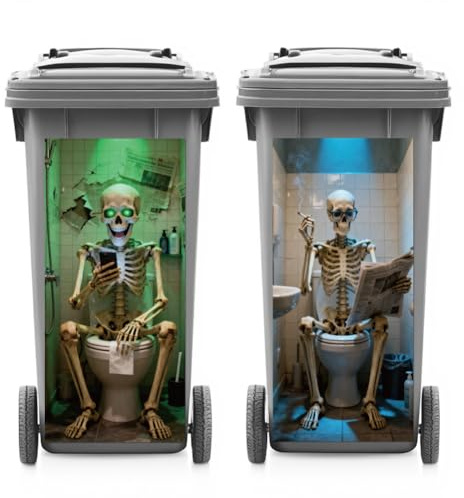 ANATTASOUL 2Pcs Skull Spring Wheelie Bin Stickers for Bins Decorative | Waterproof,Dustbin Cover,14.9x 32.2,Adhesive,Large,Funny Decal for Bins, Fridge, Wall, Garden Outdoor, Indoor Decoration