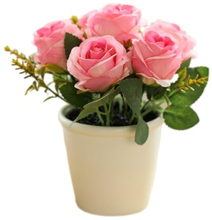 FACAIIO Artificial Rose Flower Bonsai Tree in White Pot, Fake Potted Plant Wedding, Party, Office Home Decor